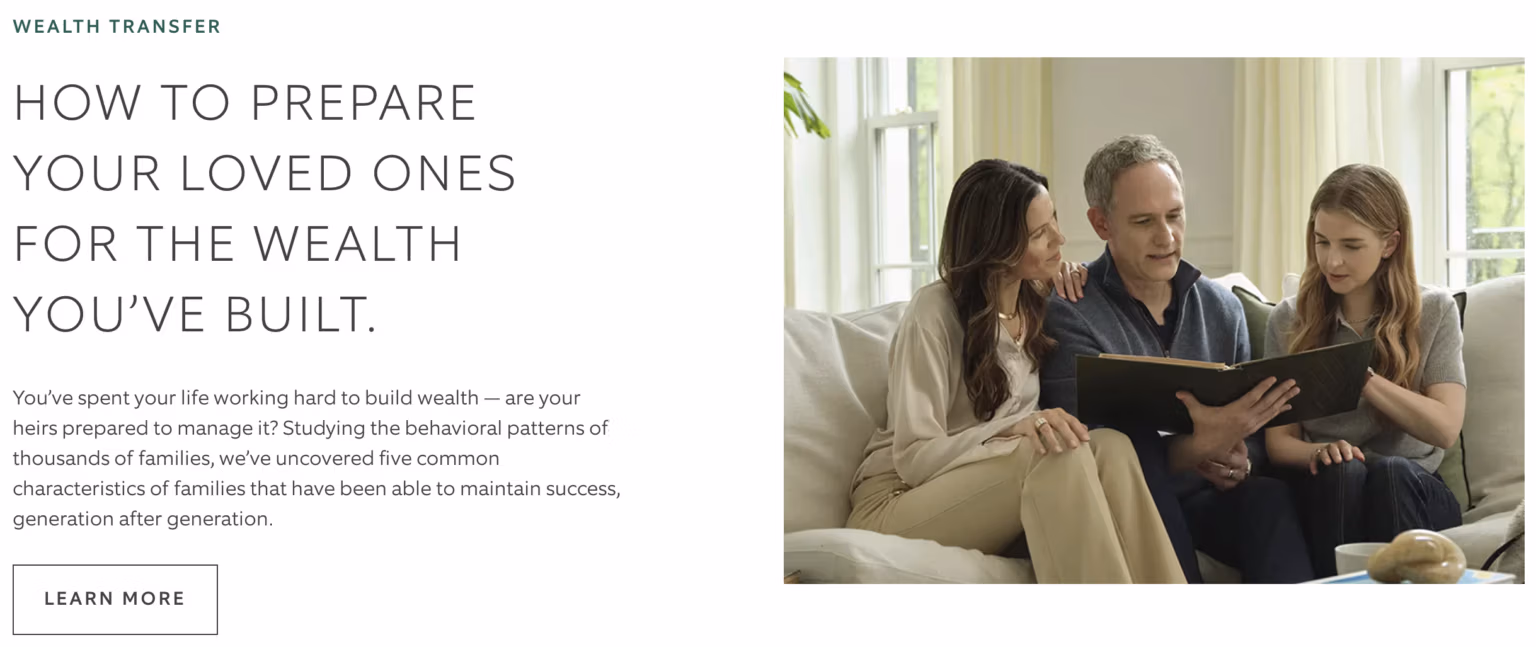 Northern Trust wealth management landing page pairing its value proposition with a strong supporting visual