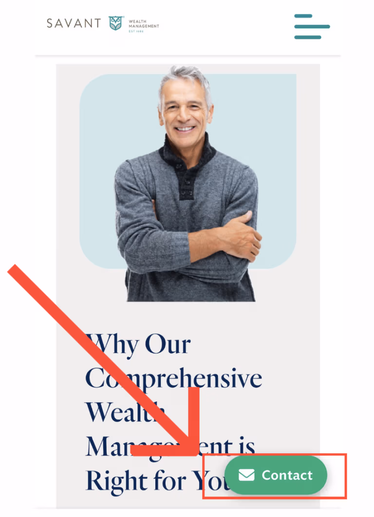 Savant Wealth landing page on mobile keeping the call-to-action visible and the layout focused on one goal